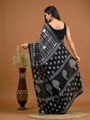 Black Checkered Bagru Printed Pure Cotton Saree - SHKM1033