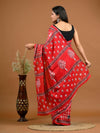 Red Checkered Bagru Printed Pure Cotton Saree - SHKM1035