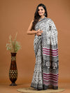 Grey Tribal Bagru Printed Pure Cotton Saree - SHKM1037