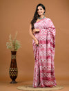 Rough Pink Ethnic Motifs Bagru Printed Pure Cotton Saree - SHKM1039