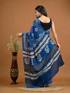 Blue Abstract Bagru Printed Pure Cotton Saree - SHKM1049