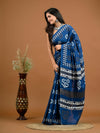 Blue Abstract Bagru Printed Pure Cotton Saree - SHKM1049