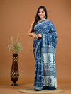 Blue Abstract Bagru Printed Pure Cotton Saree - SHKM1050