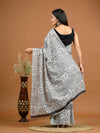 Grey Floral Bagru Printed Pure Cotton Saree - SHKM1058