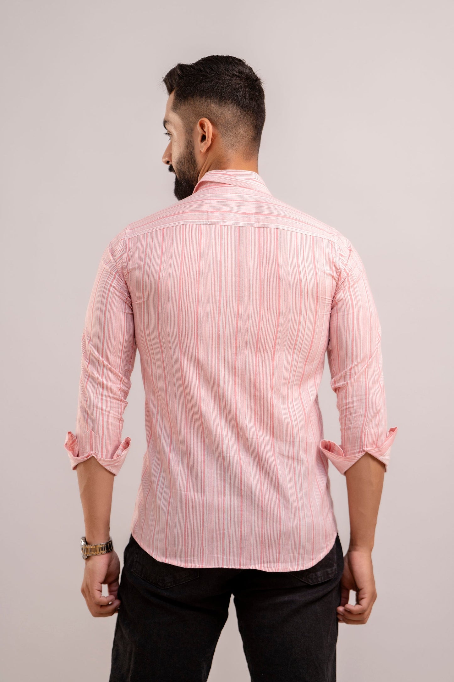 Men Pink Striped Printed Full Sleeves Casual Cotton Shirt-FrionKandy