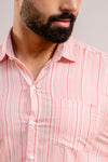 Men Pink Striped Printed Full Sleeves Casual Cotton Shirt-FrionKandy