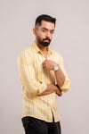 Men Yellow Striped Printed Full Sleeves Casual Cotton Shirt-FrionKandy