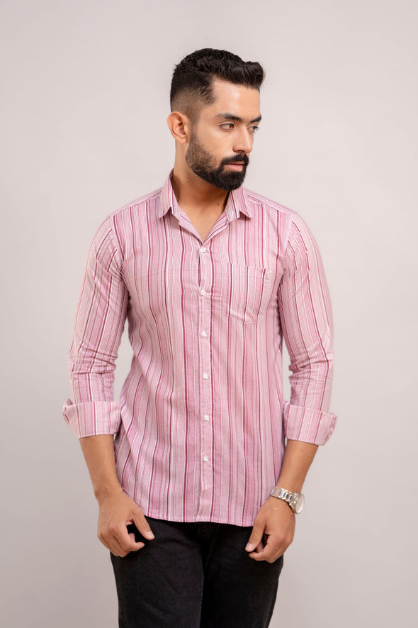 Men Purple Striped Printed Full Sleeves Casual Cotton Shirt-FrionKandy