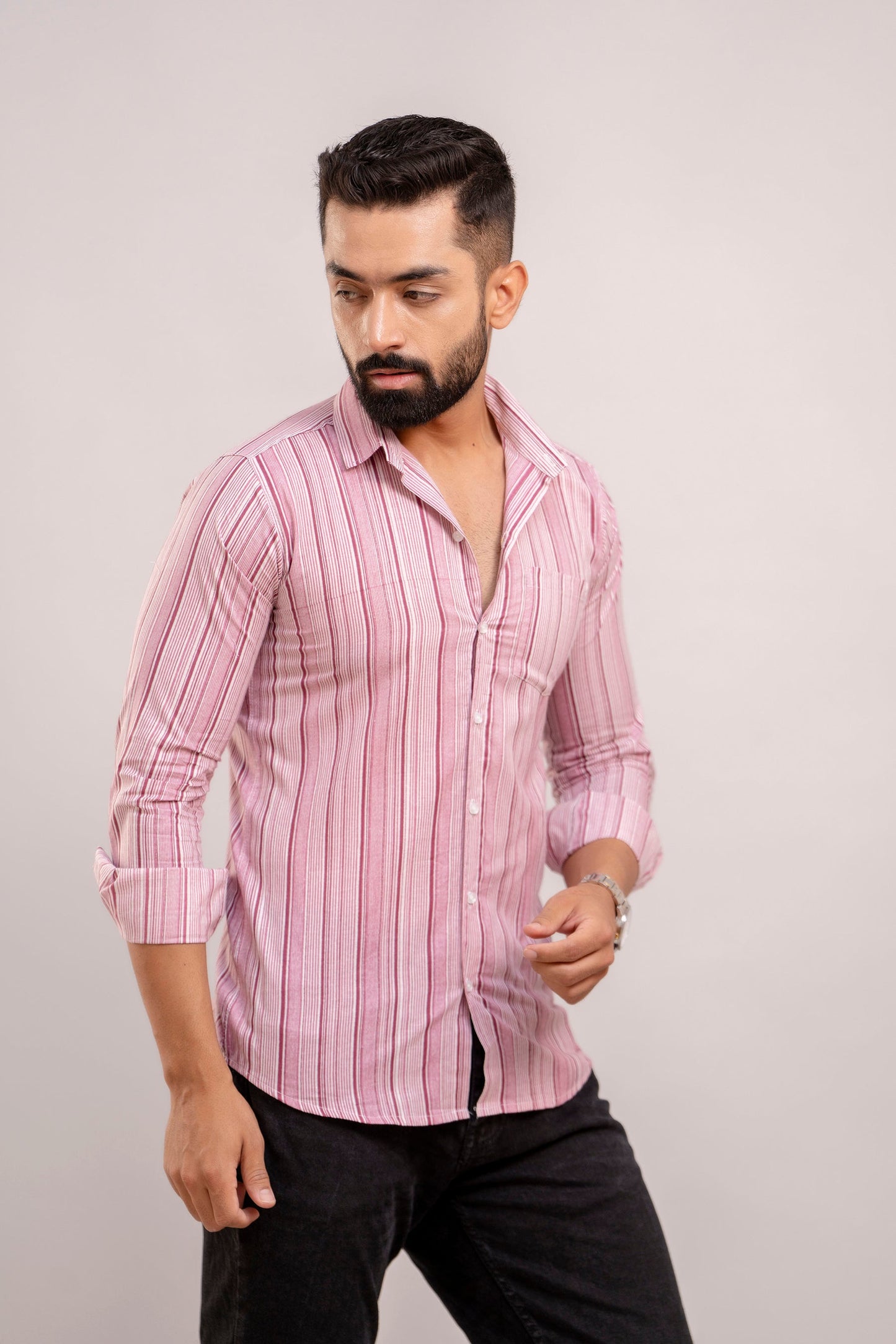 Men Purple Striped Printed Full Sleeves Casual Cotton Shirt-FrionKandy