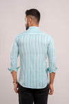 Men Light Blue Striped Printed Full Sleeves Casual Cotton Shirt-FrionKandy