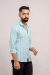 Men Light Blue Striped Printed Full Sleeves Casual Cotton Shirt-FrionKandy