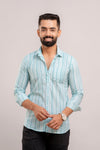 Men Light Blue Striped Printed Full Sleeves Casual Cotton Shirt-FrionKandy