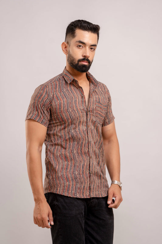 Men Multi Ethnic Printed Short Sleeves Casual Cotton Shirt-FrionKandy