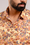 Men Yellow Floral Printed Short Sleeves Casual Cotton Shirt-FrionKandy