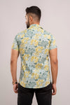 Men Sea Green Floral Printed Short Sleeves Casual Cotton Shirt-FrionKandy