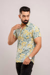 Men Sea Green Floral Printed Short Sleeves Casual Cotton Shirt-FrionKandy