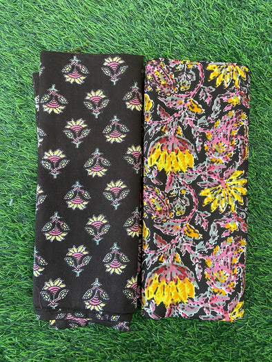 Black Floral Printed Pure Cotton Top and Bottom Fabric (SHKSS1026)