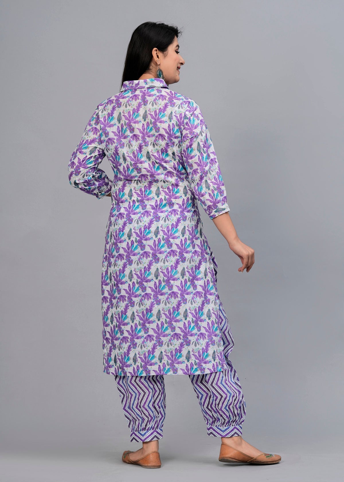 Lavender Floral Mirror Work Kurta with Pyjamas & Dupatta