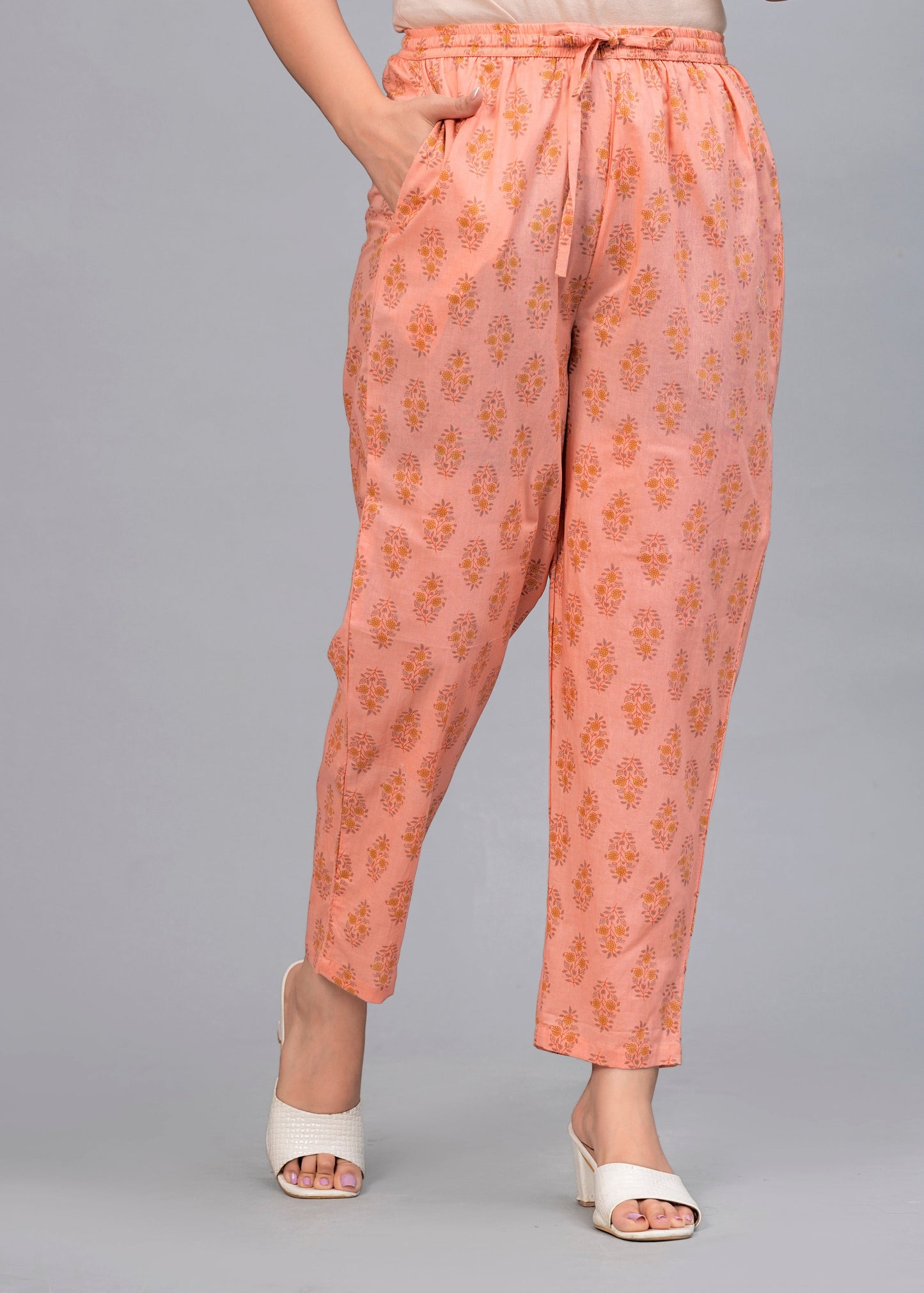 Peach Floral Beads and Stones Kurta with Trousers & Dupatta