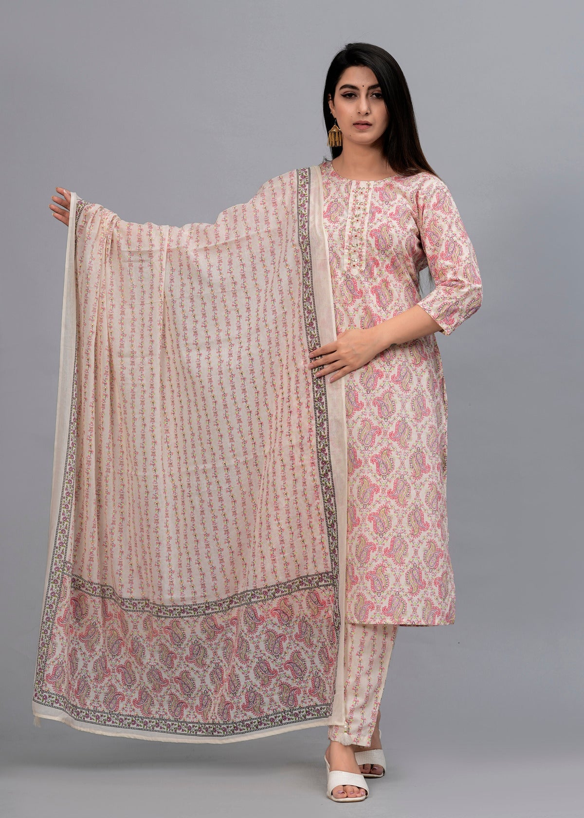 Pink Paisley Gotta Patti Kurta with Trousers & Dupatta