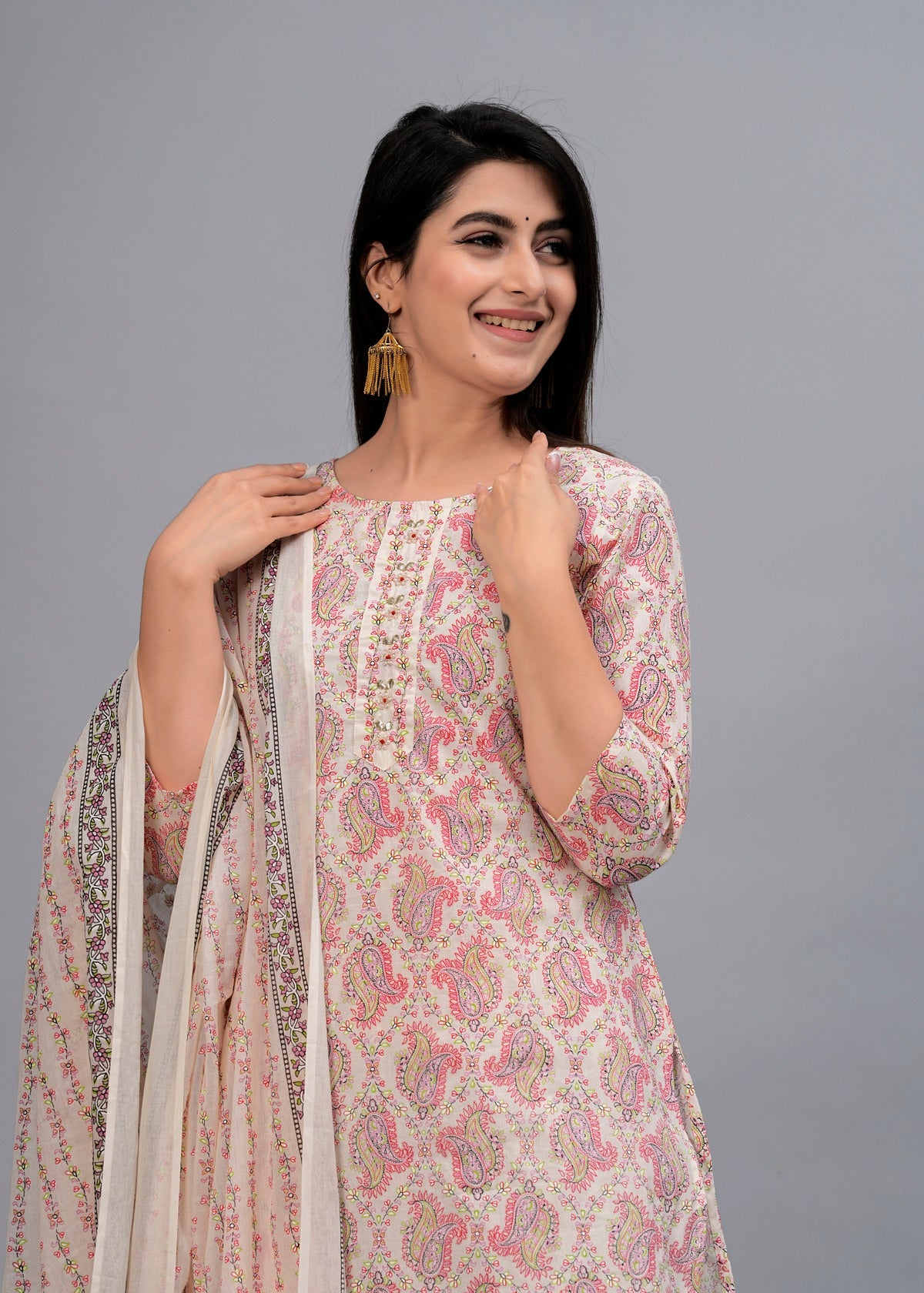 Pink Paisley Gotta Patti Kurta with Trousers & Dupatta