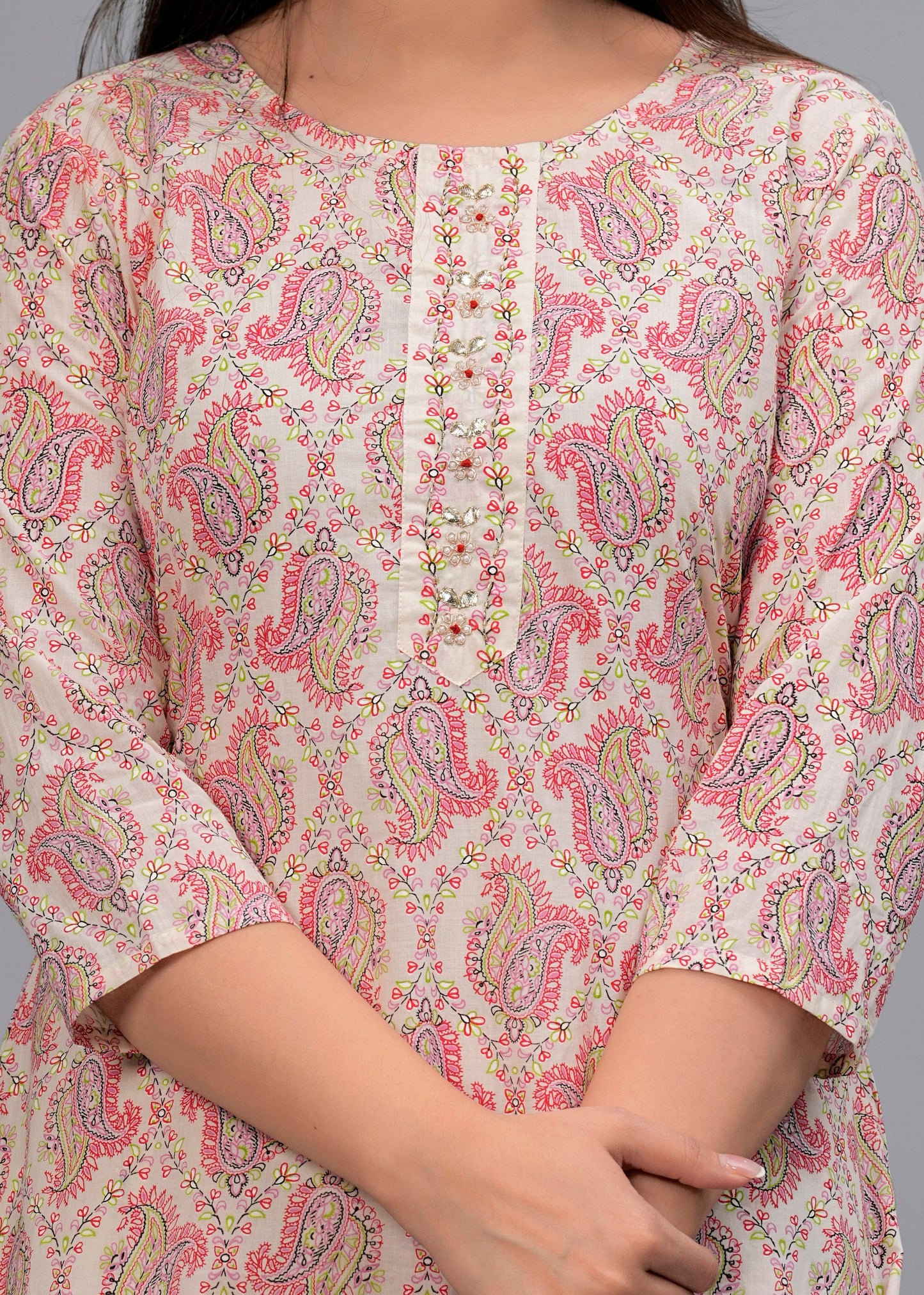 Pink Paisley Gotta Patti Kurta with Trousers & Dupatta