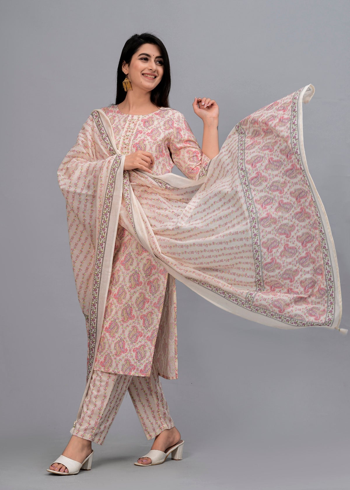 Pink Paisley Gotta Patti Kurta with Trousers & Dupatta