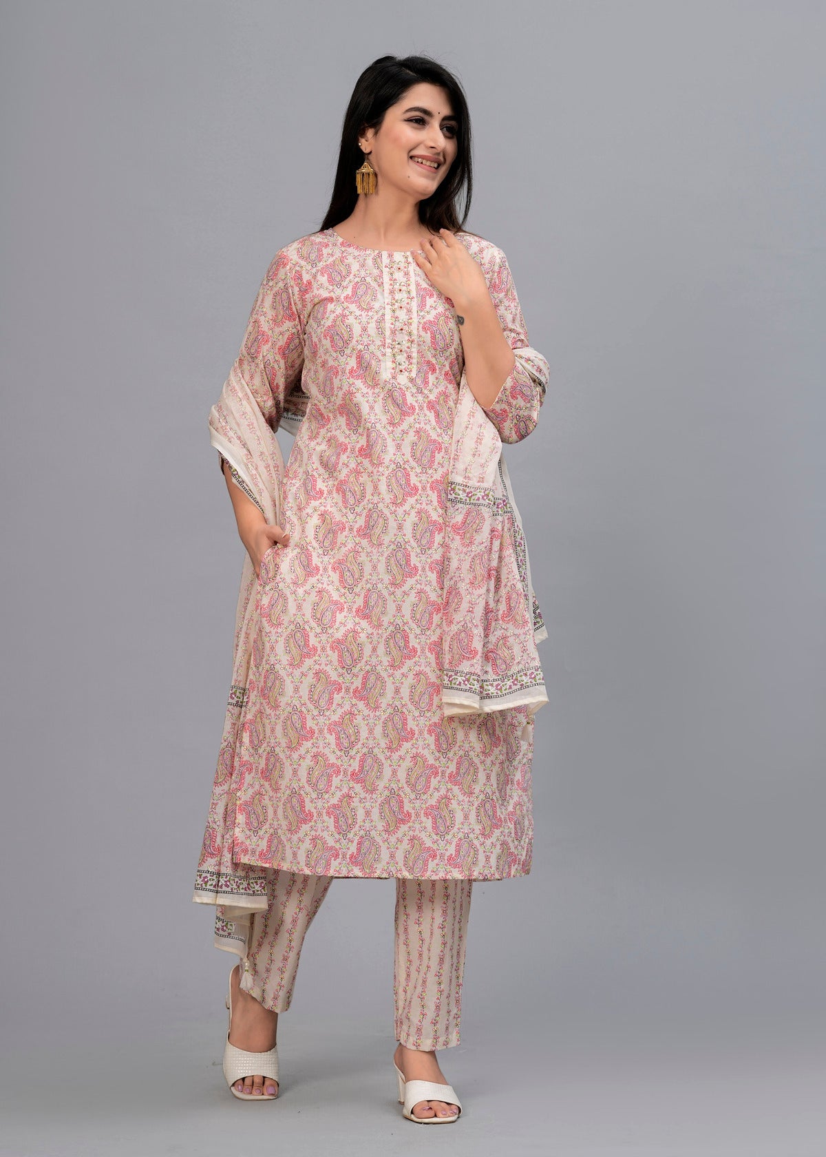 Pink Paisley Gotta Patti Kurta with Trousers & Dupatta