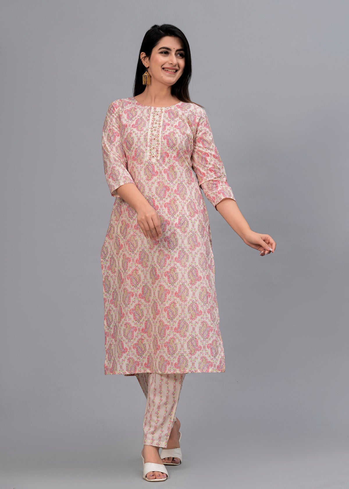 Pink Paisley Gotta Patti Kurta with Trousers & Dupatta