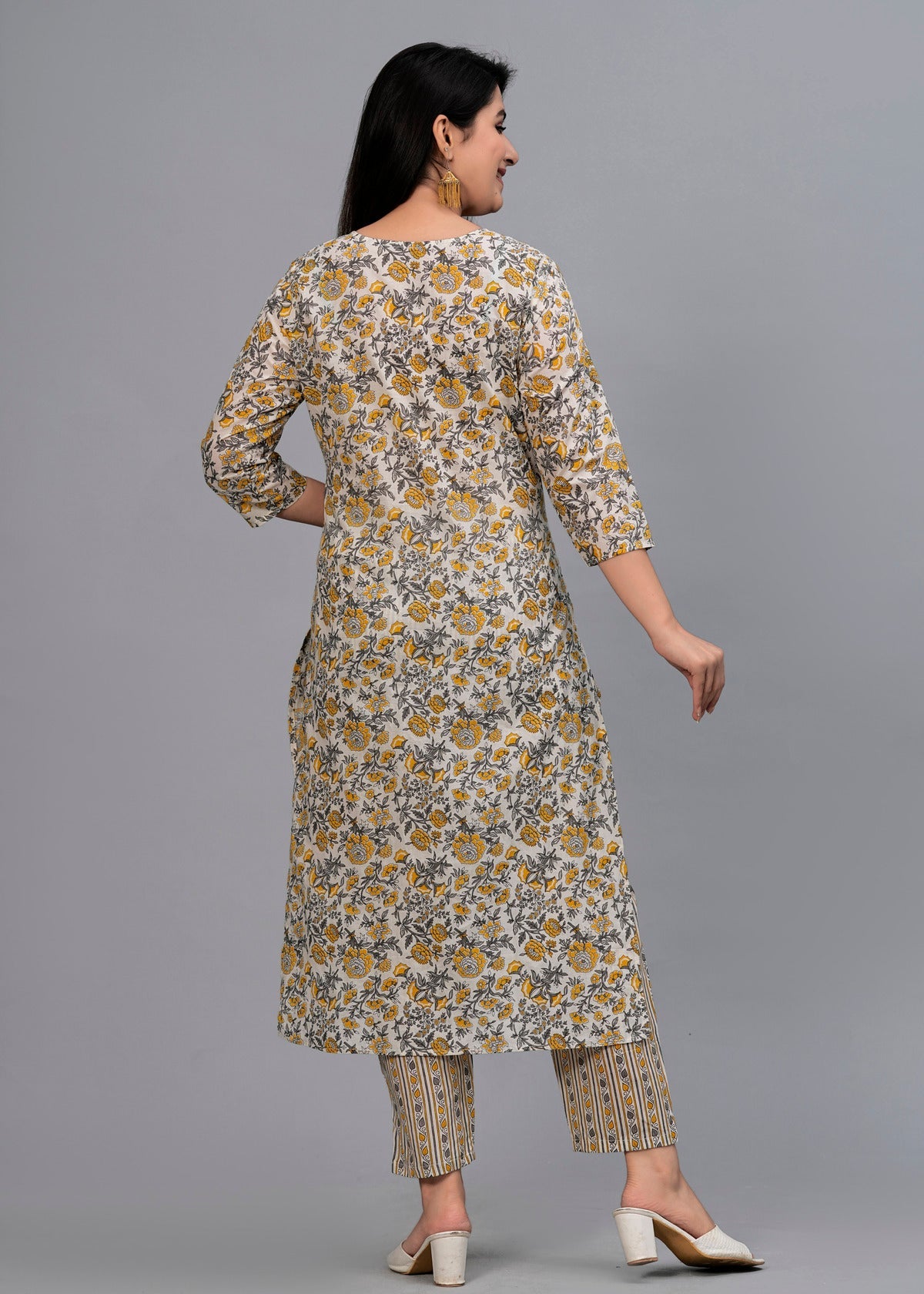 Yellow Floral Sequinned Kurta with Trousers & Dupatta