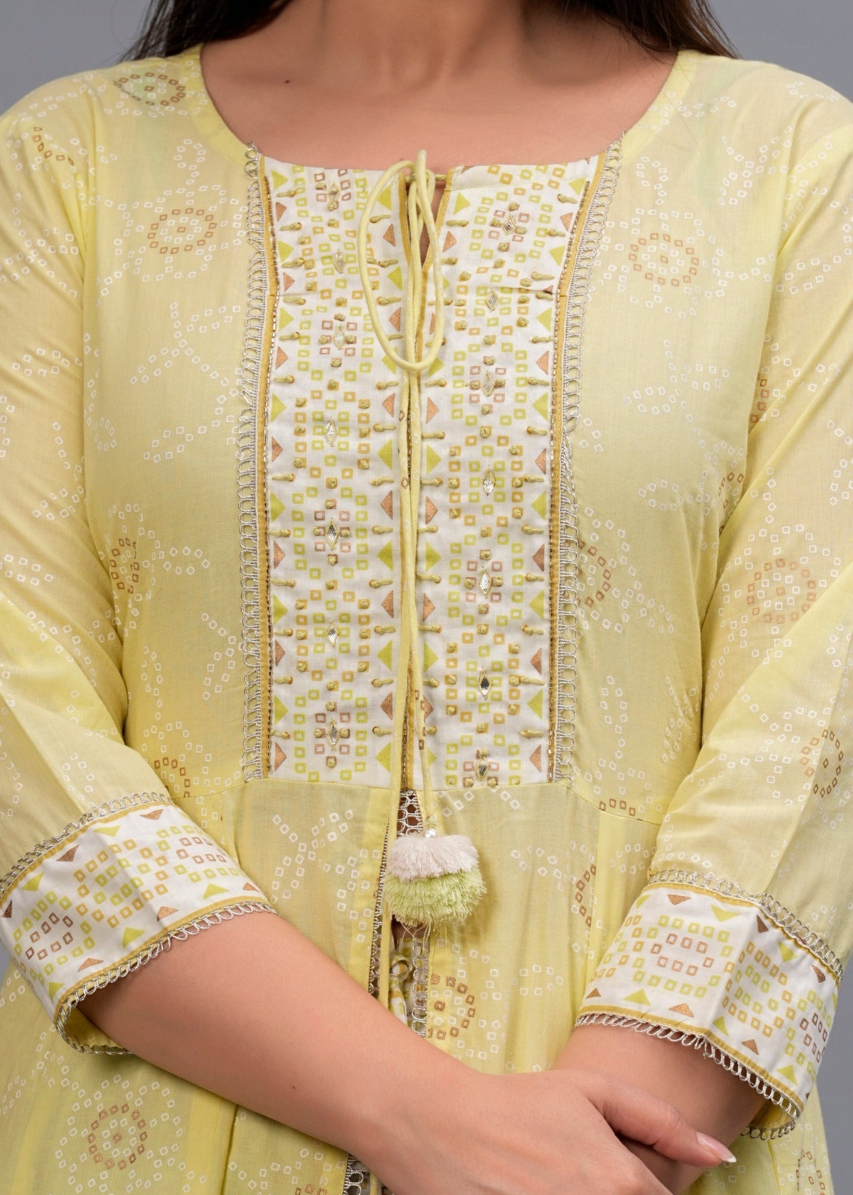 Women Lime Green Bandhani Printed Kurta with Trousers & Dupatta