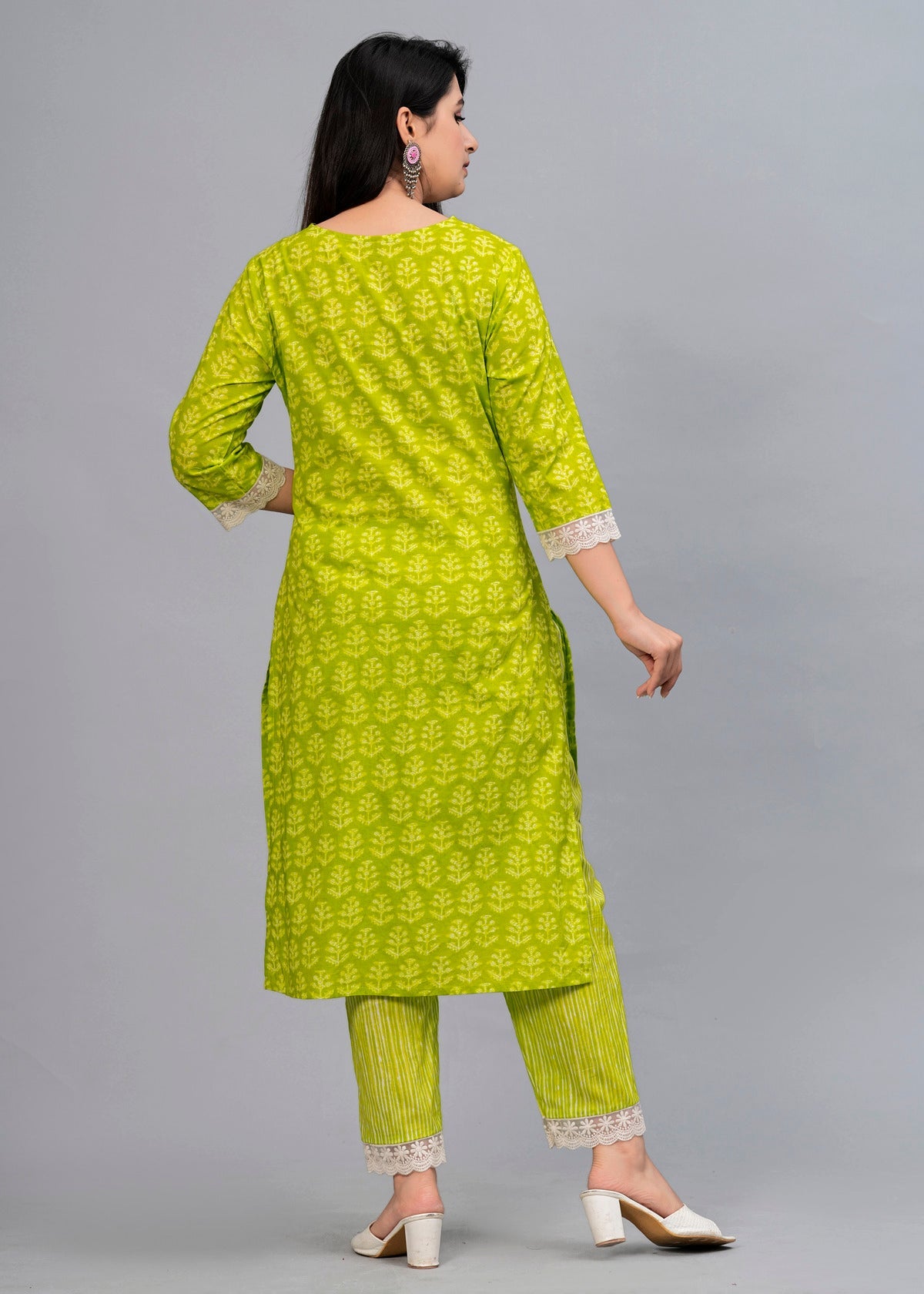 Lime Green Ethnic Motifs Patchwork Kurta with Trousers & Dupatta