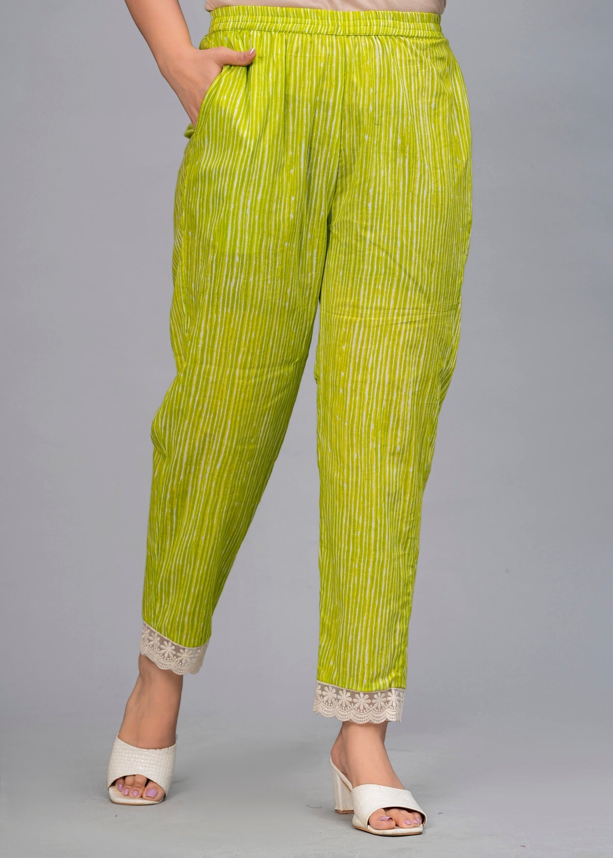 Lime Green Ethnic Motifs Patchwork Kurta with Trousers & Dupatta