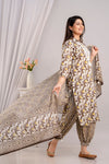 Women Brown & White Floral Printed Kurta with Pyjamas & Dupatta