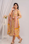 Women Fawn & Multi Floral Printed Kurta with Trousers & Dupatta (SHKUP1392)