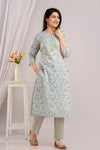 Women White & Sky Floral Printed Kurta with Trousers & Dupatta (SHKUP1394)