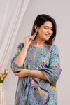 Women Cadet Blue Floral Printed Kurta with Trousers & Dupatta