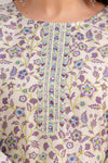 Women White & Purple Floral Printed Kurta with Trousers & Dupatta