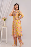 Women Fawn & Multi Floral Printed Kurta with Trousers & Dupatta