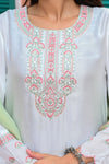 White & Pink Floral Embroidered Muslin Kurta with Trousers & Dupatta