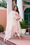 Taffy Pink Paisley Printed Mirror Work Pure Cotton Kurta with Trousers & Dupatta