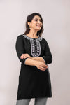 Women Black & White Chawal Taka Embroidered Viscose Rayon Straight Kurti