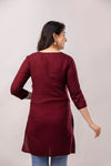 Women Maroon & White Chawal Taka Embroidered Viscose Rayon Straight Kurti