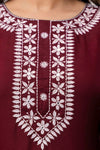 Women Maroon & White Chawal Taka Embroidered Viscose Rayon Straight Kurti