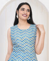 Women Blue Chevron/Zig Zag Pure Cotton Straight Kurti