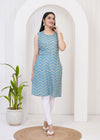 Women Blue Chevron/Zig Zag Pure Cotton Straight Kurti