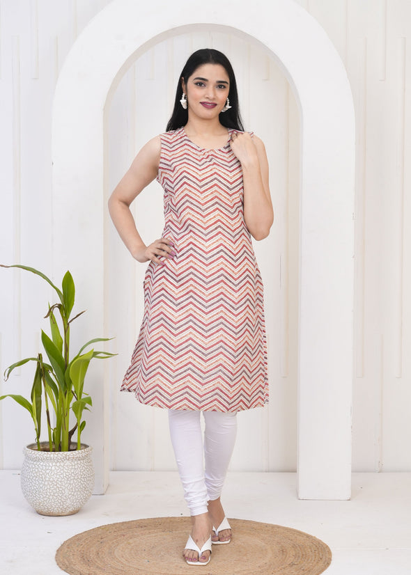 Women Multicolor Chevron/Zig Zag Pure Cotton Straight Kurti