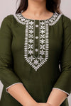 Women Dark Green & White Chawal Taka Embroidered Viscose Rayon Straight Kurti