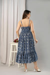 Blue Floral Printed Sleeveless Fit and Flare Maxi Dress - SHKUP1444