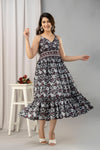 Black Floral Printed Sleeveless Fit and Flare Maxi Dress - SHKUP1445